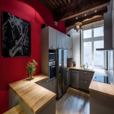 designing a small modular kitchen in red in gurgaon