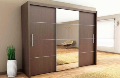 designer wardrobe with mirror glass in middle and both sides sliding